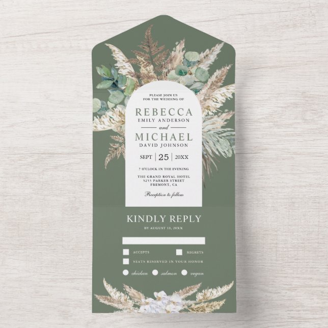 Invitation Tout En Un Rustic Pampas Eucalyptus Arch Sage Green Wedding (À l'intérieur)