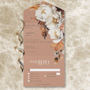 Invitation Tout En Un Rustic Rust & Cream Fall Floral & Dîner Feuille