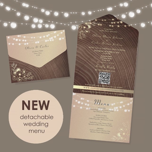 Invitation Tout En Un Rustic Wood Gold Floral Wedding (Créateur téléchargé)