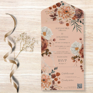 Invitation Tout En Un Rustique Automne Floral QR Code