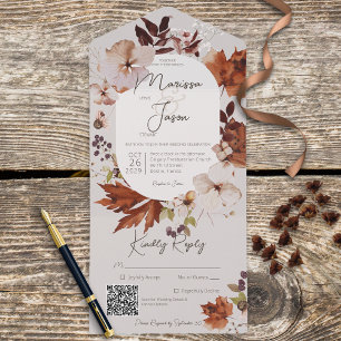 Invitation Tout En Un Rustique Automne Neutre Wreath gris QR Code