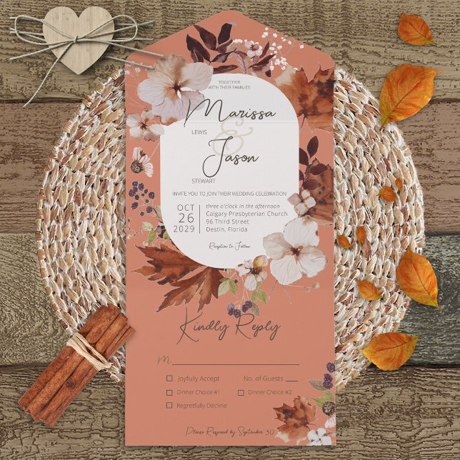Invitation Tout En Un Rustique Automne Neutre Wreath Rust Diner (Créateur téléchargé)