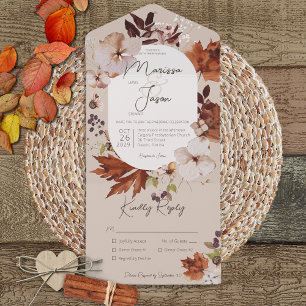 Invitation Tout En Un Rustique Automne Neutre Wreath Tan Dîner