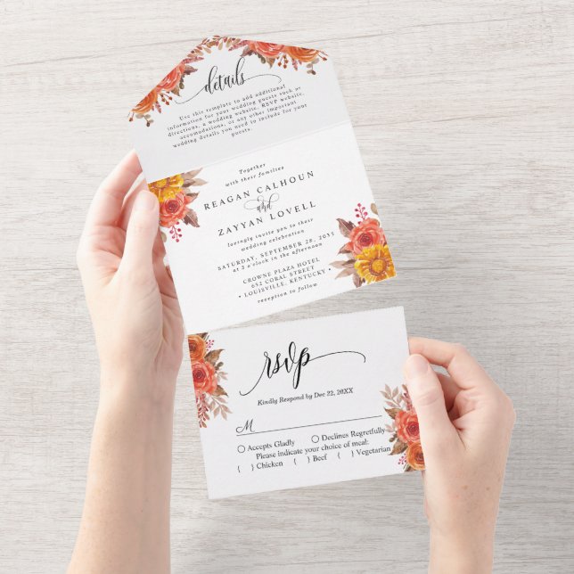 Invitation Tout En Un Rustique Automne Terracotta Floral Automne Mariage (Déchirure)