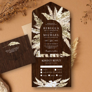 Invitation Tout En Un Rustique Bohème Herbe de Pampas Grange Arche de Ma