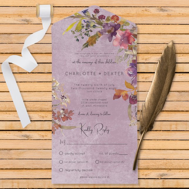 Invitation Tout En Un Rustique Boho Jewel Tone Florals Purple Dîner (Créateur téléchargé)