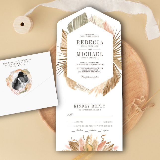 Invitation Tout En Un Rustique Boho Pampas Grass séché Palm Feuille Mari (Créateur téléchargé)