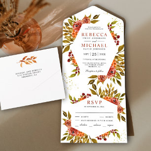 Invitation Tout En Un Rustique Burtic Orange Floral Automne Mariage Auto