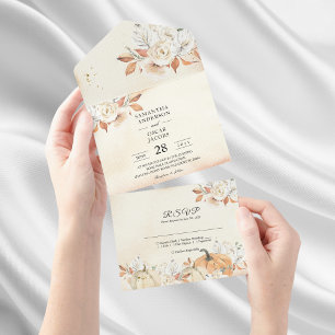 Invitation Tout En Un Rustique Citrouilles et fleurs d'automne