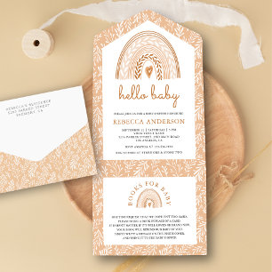 Invitation Tout En Un Rustique Earthy Watercolor Boho Baby shower arc-en