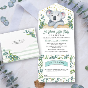 Invitation Tout En Un Rustique Eucalyptus Mignon Ours Koala Baby Shower