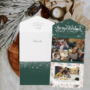 Invitation Tout En Un Rustique hiver neigeux   Christmas Photo Collage