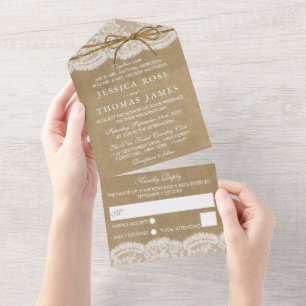 Invitation Tout En Un Rustique Kraft & Twine Bow Mariage