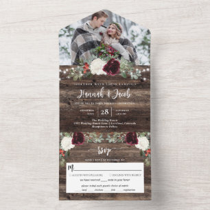 Invitation Tout En Un Rustique Noël hiver Mariage photo