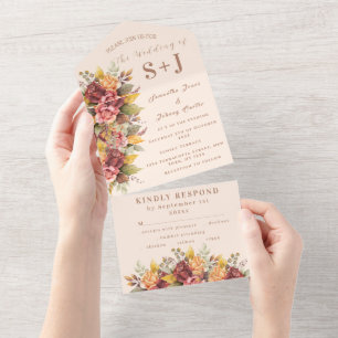 Invitation Tout En Un Rustique Orange Terracotta Automne Boho Mariage RS
