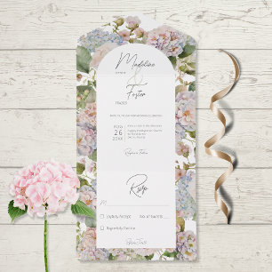 Invitation Tout En Un Rustique Pastel Hydrangeas Arche Blanche Pas de dî
