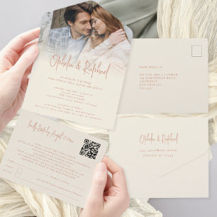 Invitation Tout En Un Rustique superposition photo QR Code Cream Mariage