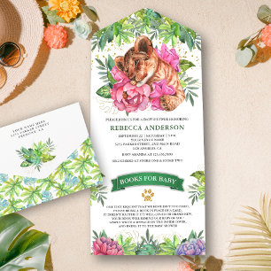 Invitation Tout En Un Safari Tropical Charmant Floral Lionceau Baby Show