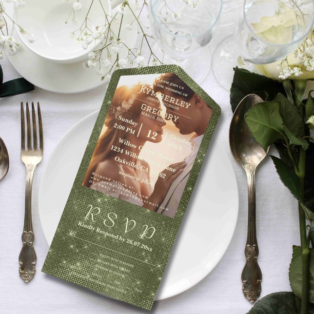 Invitation Tout En Un Sage d'olive rustique Faux Burlap Twinkle Stars Ph (Créateur téléchargé)