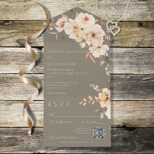 Invitation Tout En Un Sage Green Crème Vintage Florale QR Code