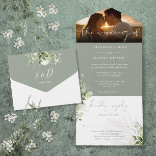 Invitation Tout En Un Sage Green Floral Greenery Mariage Photo
