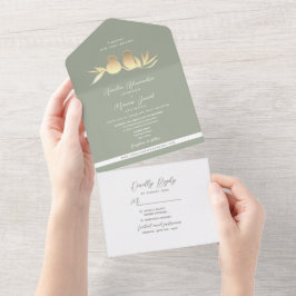 Invitation Tout En Un Sage Green Gold Lovebirds Wedding