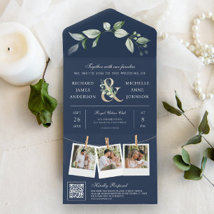 Invitation Tout En Un Sage Greenery Gold Esperluette QR Code Mariage Nav