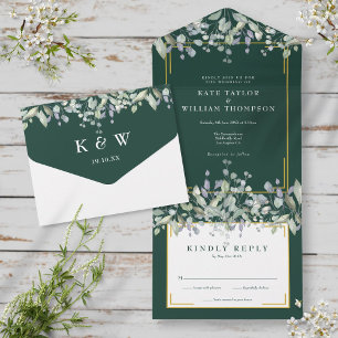 Invitation Tout En Un Sage Lilac Folithe Emerald Monogram Mariage