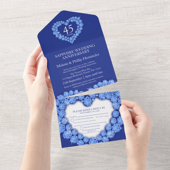 Invitation Tout En Un Saphir bleu 45e anniversaire de mariage (Déchirure)