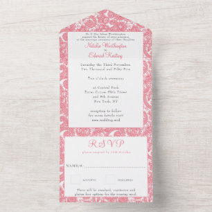 Invitation Tout En Un Saumon rose Filigree Paisley Henné Mariage RSVP