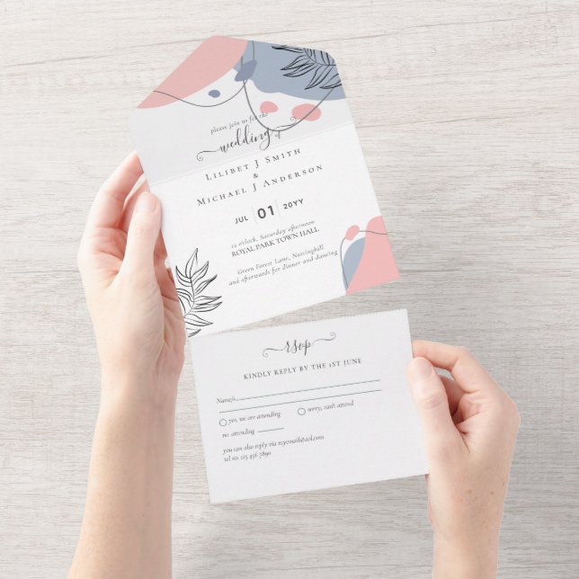 Invitation Tout En Un Scandinave Japandi Moderne Abstrait Mariage (Déchirure)