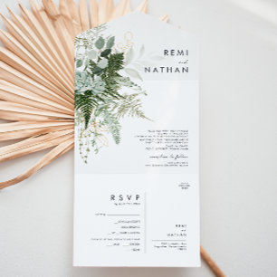 Invitation Tout En Un Sceau et envoi de feuilles vertes et d'or