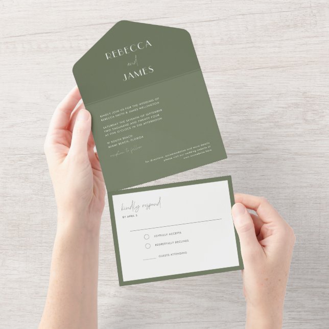 Invitation Tout En Un Sceau vert foncé moderne Envoyer Mariage (Déchirure)