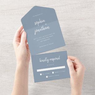 Invitation Tout En Un Script minimaliste moderne Dusty Blue   Mariage