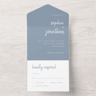 Invitation Tout En Un Script minimaliste moderne   Dusty Blue Mariage