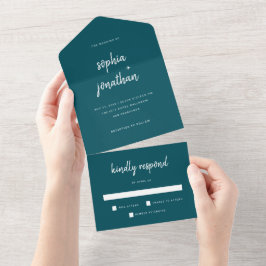 Invitation Tout En Un Script minimaliste moderne Profondément Turquoise