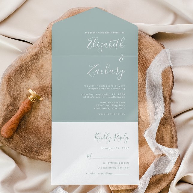 Invitation Tout En Un Script moderne Mariage en verre de mer minimal (Créateur téléchargé)
