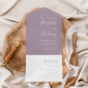 Invitation Tout En Un Script moderne minimaliste Dusty Lavender Mariage