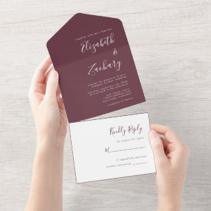 Invitation Tout En Un Script moderne minimaliste Mariage Bourgogne