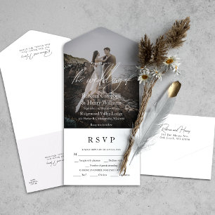 Invitation Tout En Un Script photo moderne Mariage d'entrée RSVP