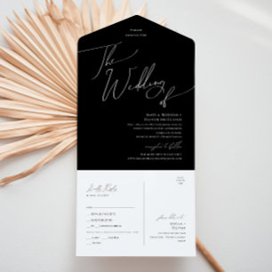 Invitation Tout En Un Script Whimsical Mariage noir de phoque et d'env
