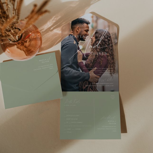 Invitation Tout En Un Script Whimsical | Sage Sceau photo Décontracté et (Créateur téléchargé)