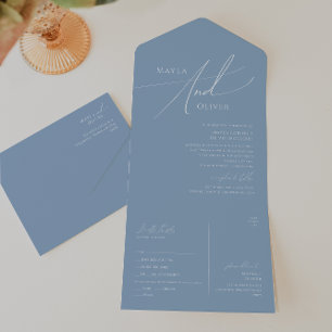 Invitation Tout En Un Script Whimsical Sceau bleu Dusty et envoi