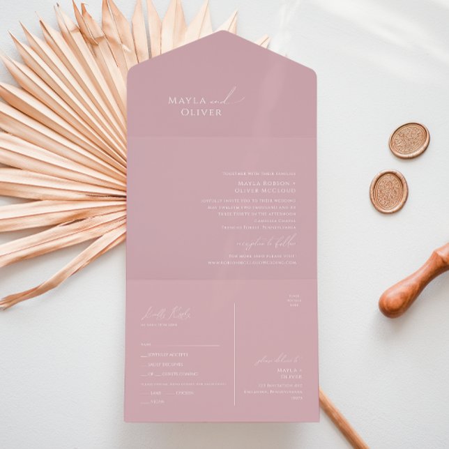 Invitation Tout En Un Script Whimsical | Sceau et envoi Rose Dusty (Créateur téléchargé)