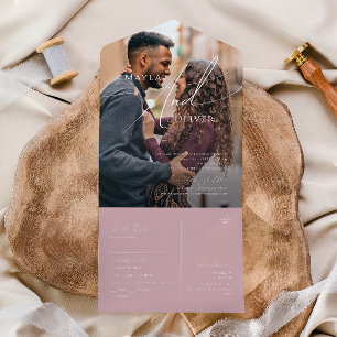 Invitation Tout En Un Script Whimsical   Sceau photo Décontracté Rose et