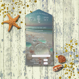 Invitation Tout En Un Sea Glass Seahorse Beach Mariage
