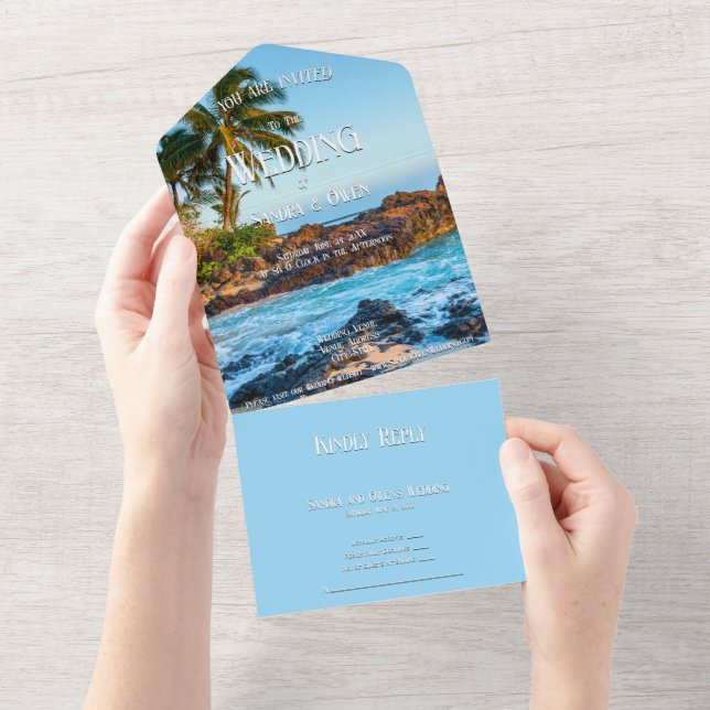 Invitation Tout En Un Secret Beach Maui, Tropical, Paradis, Mariage (Déchirure)