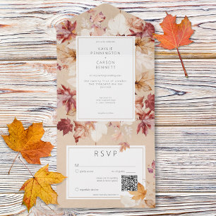 Invitation Tout En Un Serrure rustique des feuilles d'automne Tan QR Cod