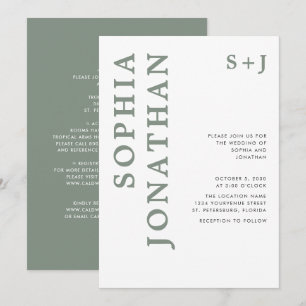 Invitation Tout en un seul Sage Vert Gras Mariage de typograp