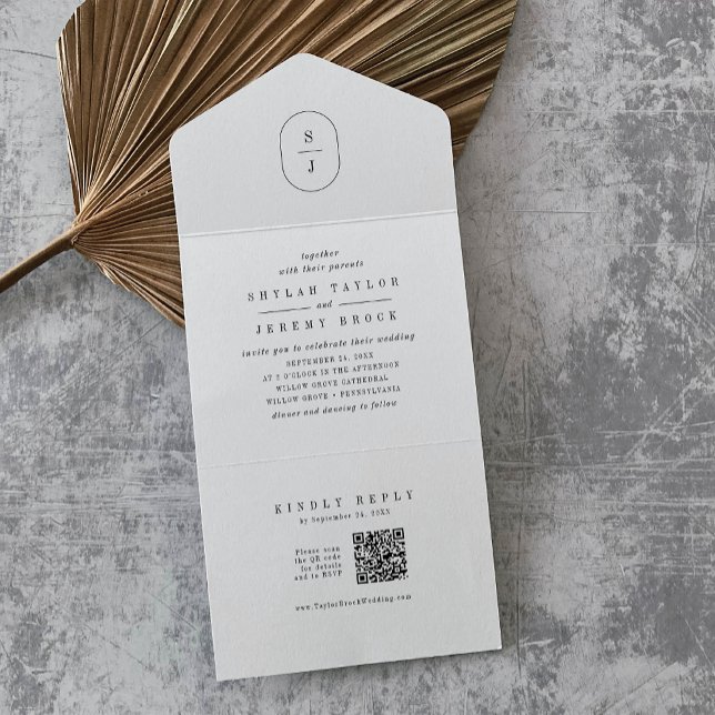 Invitation Tout En Un SHYLAH QR Code Unique Classic Minimaliste Mariage (SHYLAH QR Code Unique Classic Minimalist Wedding All In One Invitation)